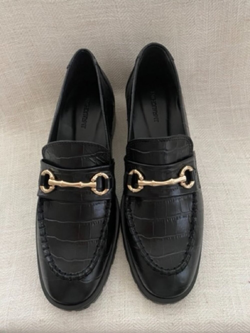 J.McLaughlin Black croc-embossed leather Loafers 7.5